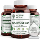 Natural Nutra Chelated Iron Supplement for Men and Women, Helps Maintain Healthy Red Blood Cells, Healthy Nails, Promotes Optimal Absorption, Improves Hair Growth, Skin Health, 180 Tablets