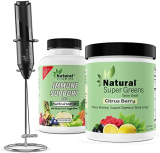 Natural Super Greens Powder | Great Tasting Superfood Fruits and Vegetables Juice & Smoothie Mix | All in One Immune Support Multivitamin | Electric Milk Frother Handheld