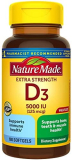 Nature Made Extra Strength Vitamin D3 5000 IU (125 mcg), Dietary Supplement for Bone, Teeth, Muscle and Immune Health Support, 180 Softgels, 180 Day Supply