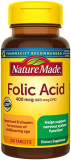 Nature Made Folic Acid 400 mcg (665 mcg DFE), Dietary Supplement for Nervous System Function, 250 Tablets, 250 Day Supply