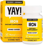 NovaFerrum Yay | Chewable Iron Supplement for Kids | 18mg of Iron Per Tablet | Supplement for Iron Deficiency in Children | Vegan Verified | Gluten Free | Sugar Free | Orange Flavored | 90 Counts