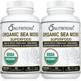 O NUTRITIONS Sea Moss – Certified Organic Sea Moss Capsules for Men and Women – Advanced Supplements with Irish Sea Moss, Bladderwrack, Burdock Root – Green Superfood Vitamins (USDA Organic 2 Pack)