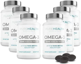 PUREHEALTH RESEARCH Omega 3 Wild Fish Oil – Quadruple Strength Dietary Nutritional Supplements with EPA & DHA, Non-GMO, Helps Support Heart & Brain Functions, 6 Bottles