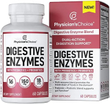 Physician’s CHOICE Digestive Enzymes – Multi Enzymes, Organic Prebiotics & Probiotics for Digestive Health & Gut Health – Meal Time Discomfort – Dual Action Approach W/Bromelain & Lactase+ – 60 CT