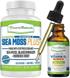 Power By Naturals Certified Organic Sea Moss Plus Supplements with Wildcrafted Irish Sea Moss & High Potency Liquid Vitamin D3 10000 IU – High Dose Vitamin D – The Sunshine D3 Vitamin Supplement