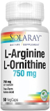 SOLARAY L-Arginine L-Ornithine 750 mg | Nitric Oxide Supplement | 50 VegCaps, 50 Serv.