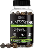 Super Greens Gummies | 8 Powerful Blends | with Antioxidants, Mushrooms, Prebiotics & Probiotics | Detox, Digestive Health Support | Vegan, Plant-Based, Gelatin-Free | 60 Count