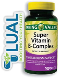 Super Vitamin B-Complex Tablets. Includes Luall Sticker + Spring Valley Super Vitamin B-Complex Tablets Dietary Supplement (100 Tablets)