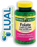 Support Your Body’s Needs with Spring Valley’s Folate Dietary Supplement – 1,333mcg, 400 Count. Includes Luall Sticker