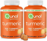 Turmeric Gummies, Qunol Gummy with 500mg Turmeric Curcumin, Joint Support Supplement, Ultra High Absorption Tumeric Curcumin, Vegan, Gluten Free, 2 Month Supply (60 Count, Pack of 2)