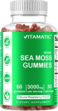 Vitamatic Irish Sea Moss Gummies – 3000 mg – 60 Vegan Gummies – Made with Bladderwrack & Burdock Root – Seamoss Supplement for Thyroid, Energy, Immune Support (60 Gummies (Pack of 1))