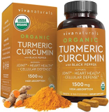 Viva Naturals Organic Turmeric Curcumin Supplement 1,500mg (90 Tablets), Turmeric Curcumin with with Black Pepper for Superior Absorption, High Potency Standardized to 95% Curcuminoids, Joint Support